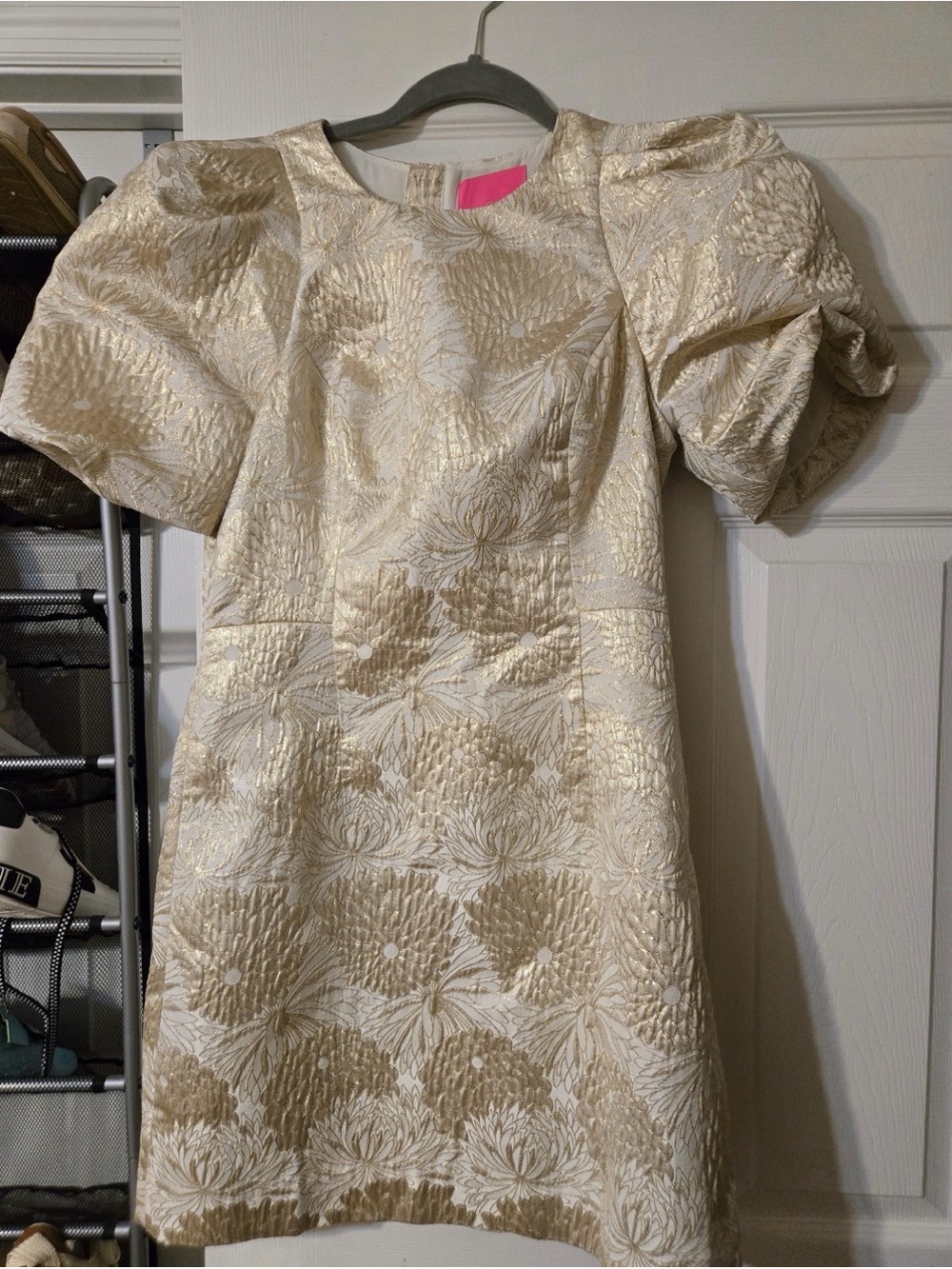 Women’s Lilly Pulitzer' Gold Floral Brocade Puff-Sleeve Dress